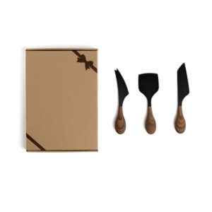 Juustovälinesetti lahjapakkauksessa, musta